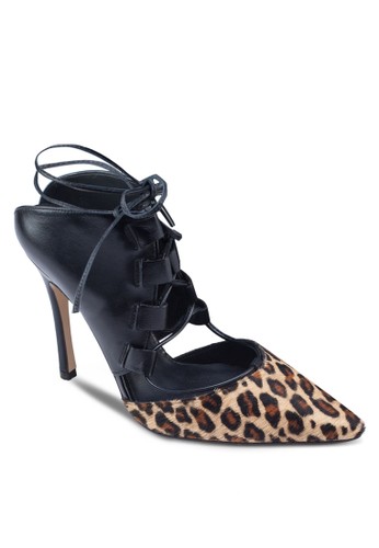 Gillian 豹zalora時尚購物網的koumi koumi紋拼接繫帶高跟鞋, 女鞋, 鞋