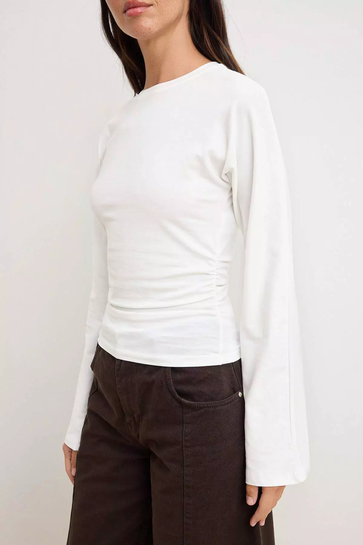 Ecru Spanish Sleeve Gathered Detailed Regular Fit Knitted Blouse Twoaw26Bz00293