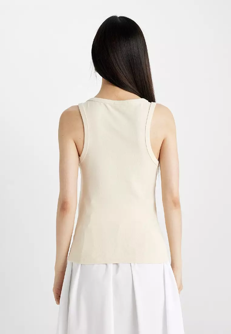 Slim Fit Slim Fit U Neck Basic Plain Ribbed Undershirt C9826Axns