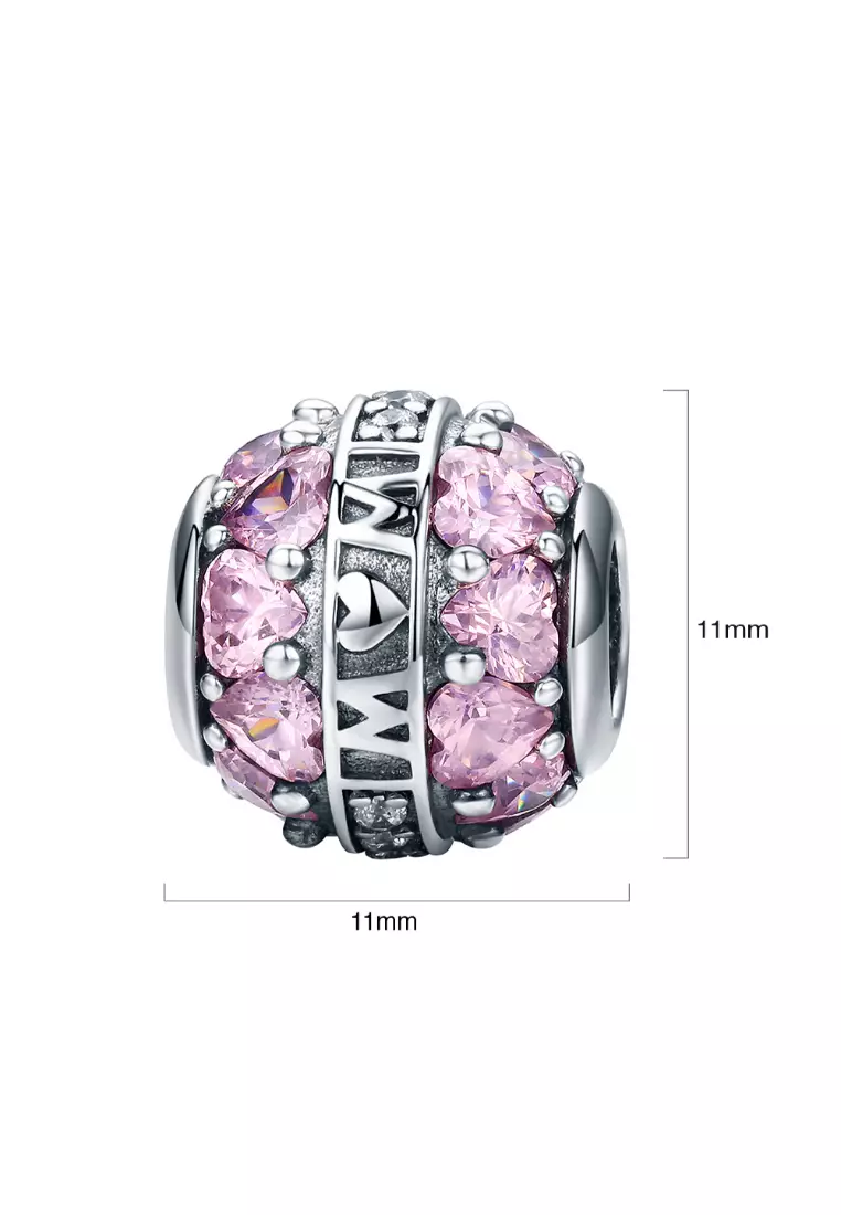 Solid 925 Sterling Silver Mom is Love CZ Charm