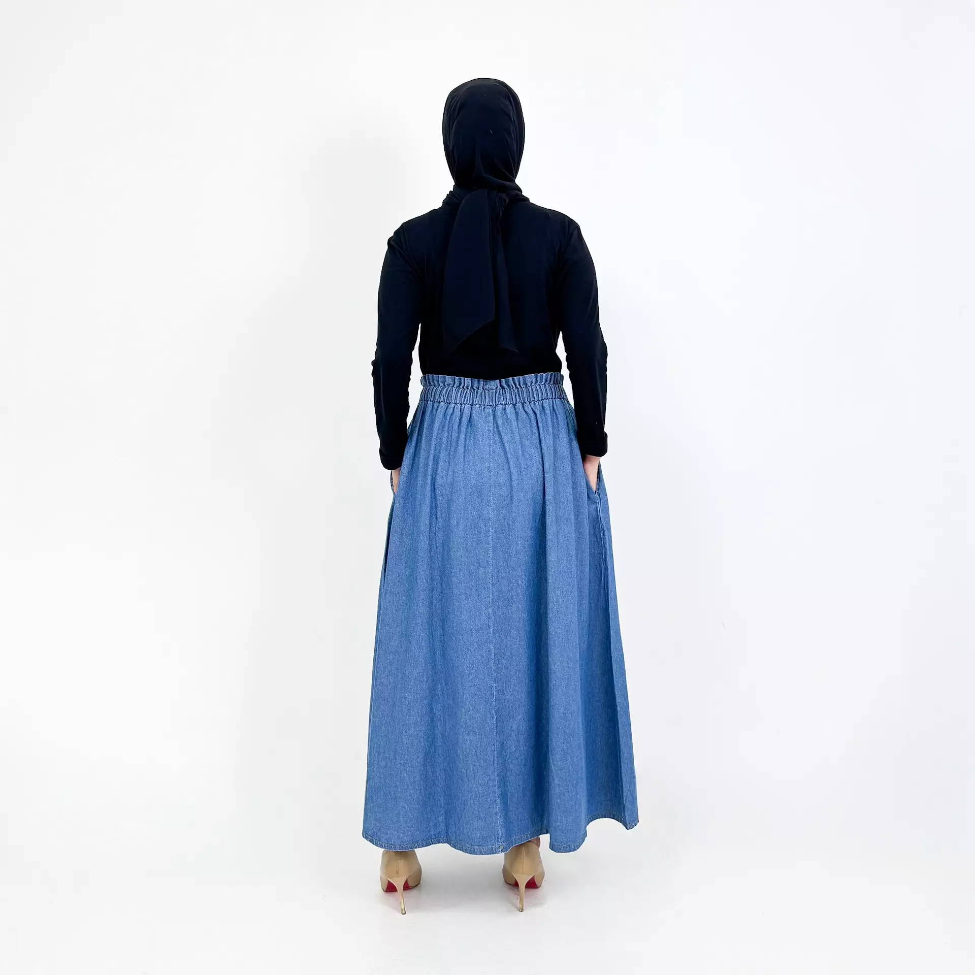Tiara Flare Denim Skirt [BIRU MUDA] 