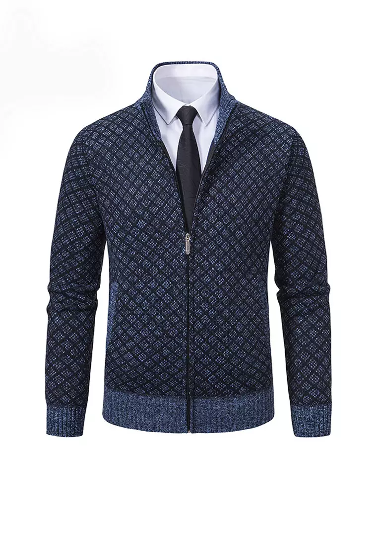 VANSA Fashionable Plaid Knitted Jacket VCM-Kw-228-6967
