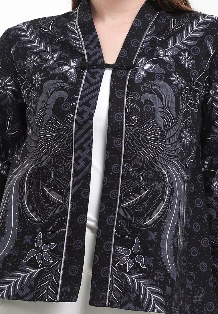 Outer Cardigan Vest Batik Wanita Seiyana Lengan Panjang Black