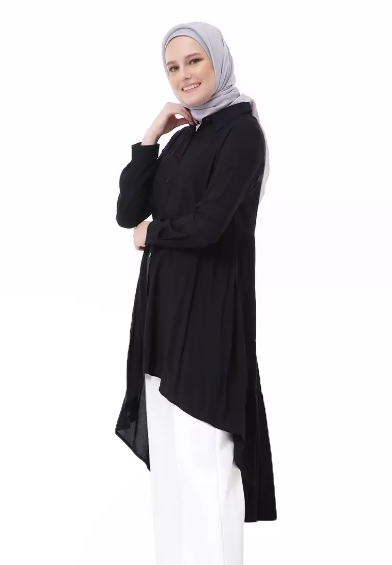 Adilla Tunik Long Sleeve Polos Regular Fit High Premium Quality - Hitam