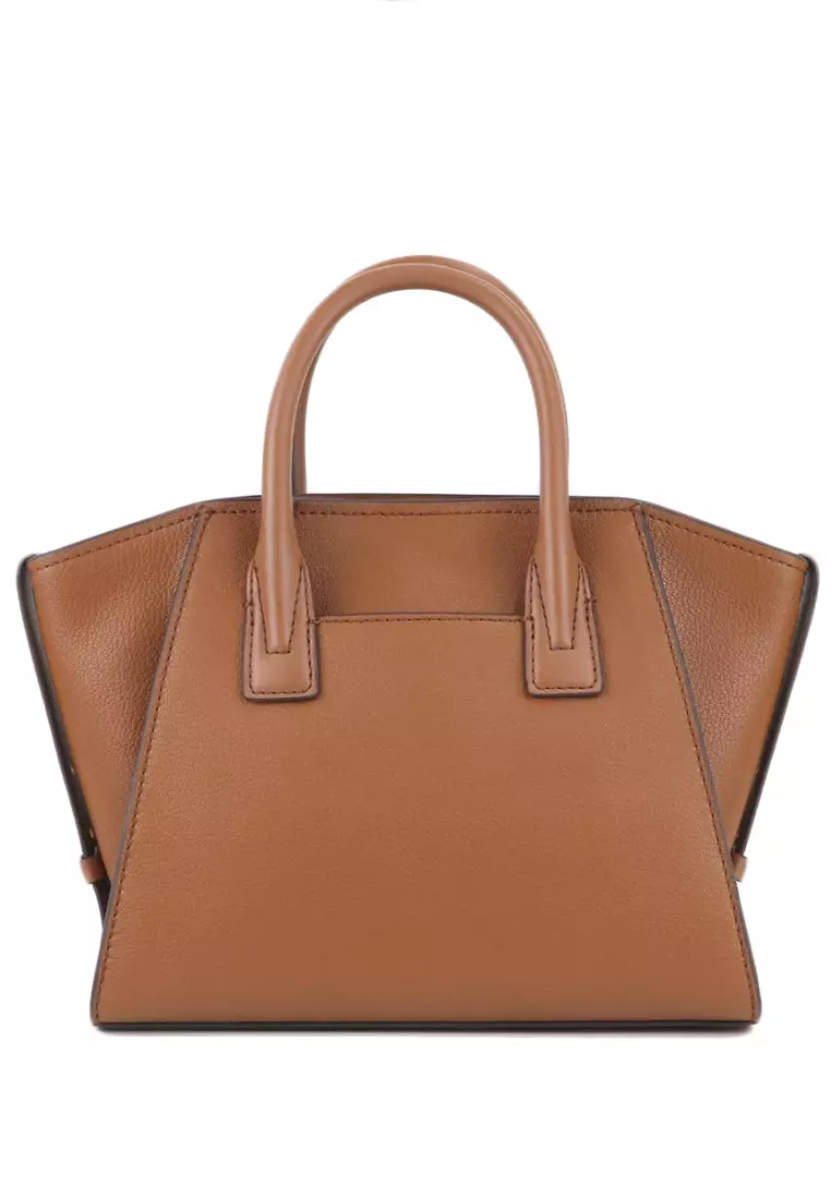 Avril Small Leather Top Zip Satchel - Brown