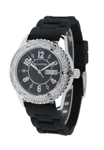 EGLANTINE 銀色 EGLANTINE® Vanessa 女士精鋼石英手錶，黑色橡膠錶帶上鑲有水晶 2C450ACF1066A6GS_1