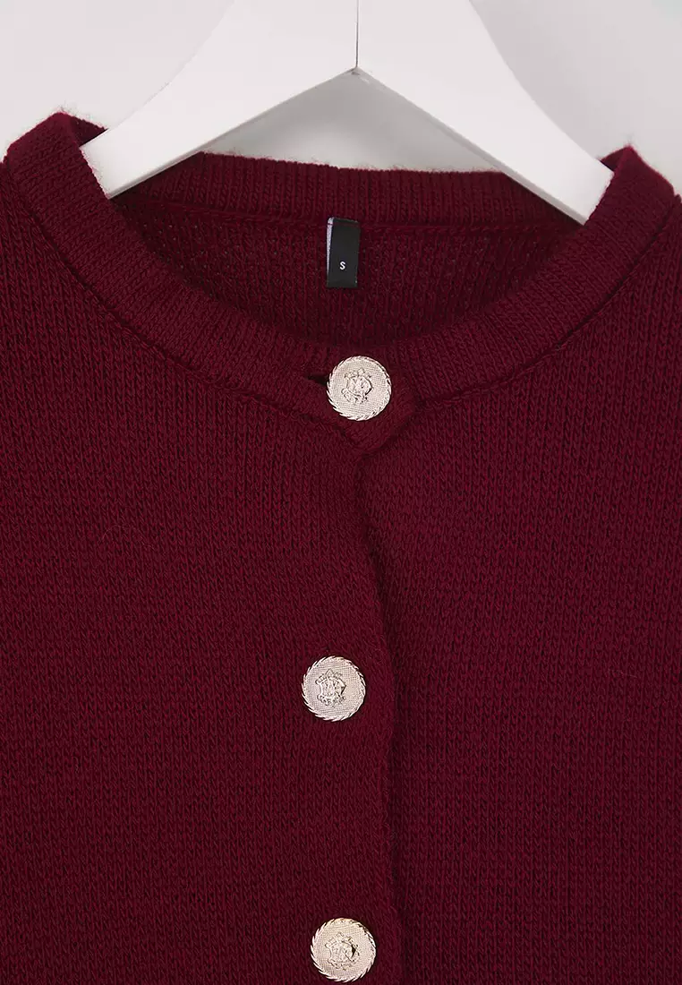 Burgundy Basic Jacket-Look Knitwear Cardigan