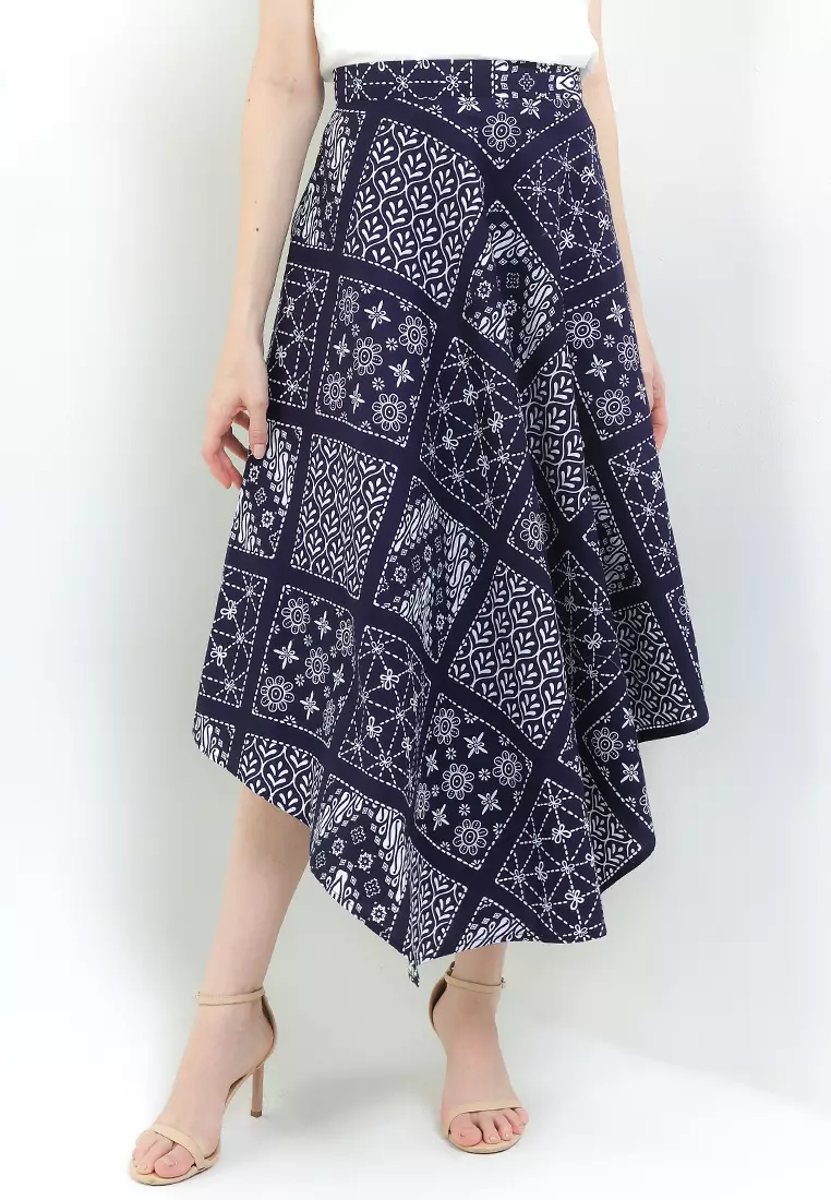 Rok Skirt Bawahan Batik Wanita Arumi Merona Spesial JFW Collection Safera Navy