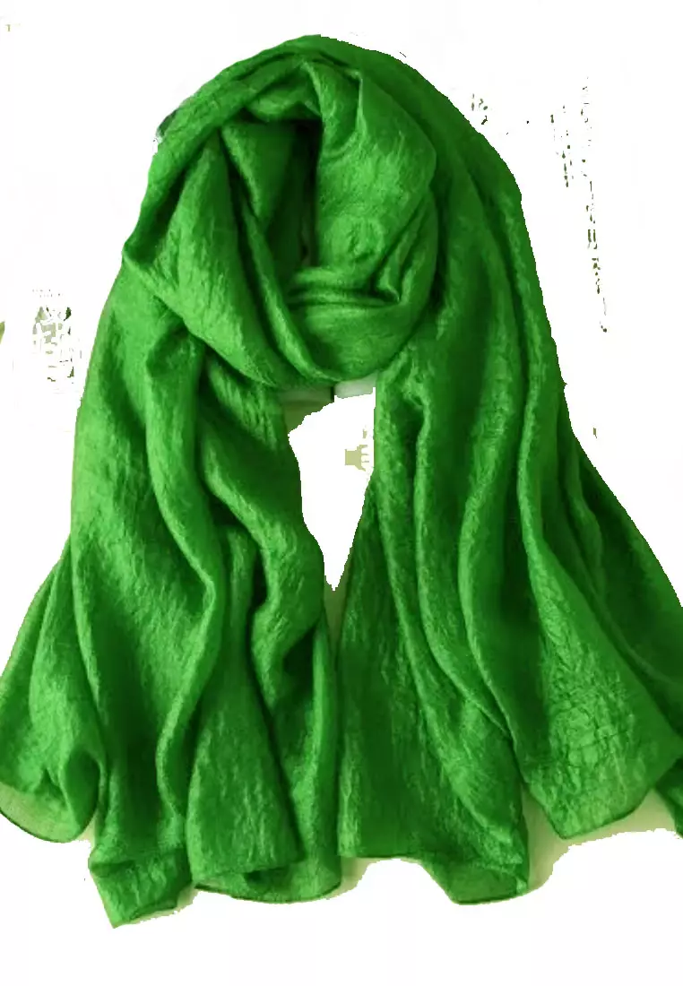 Women's Accessories Plain Silk-Feel Shawl Syal Wanita Sutra Polos Jolly Green
