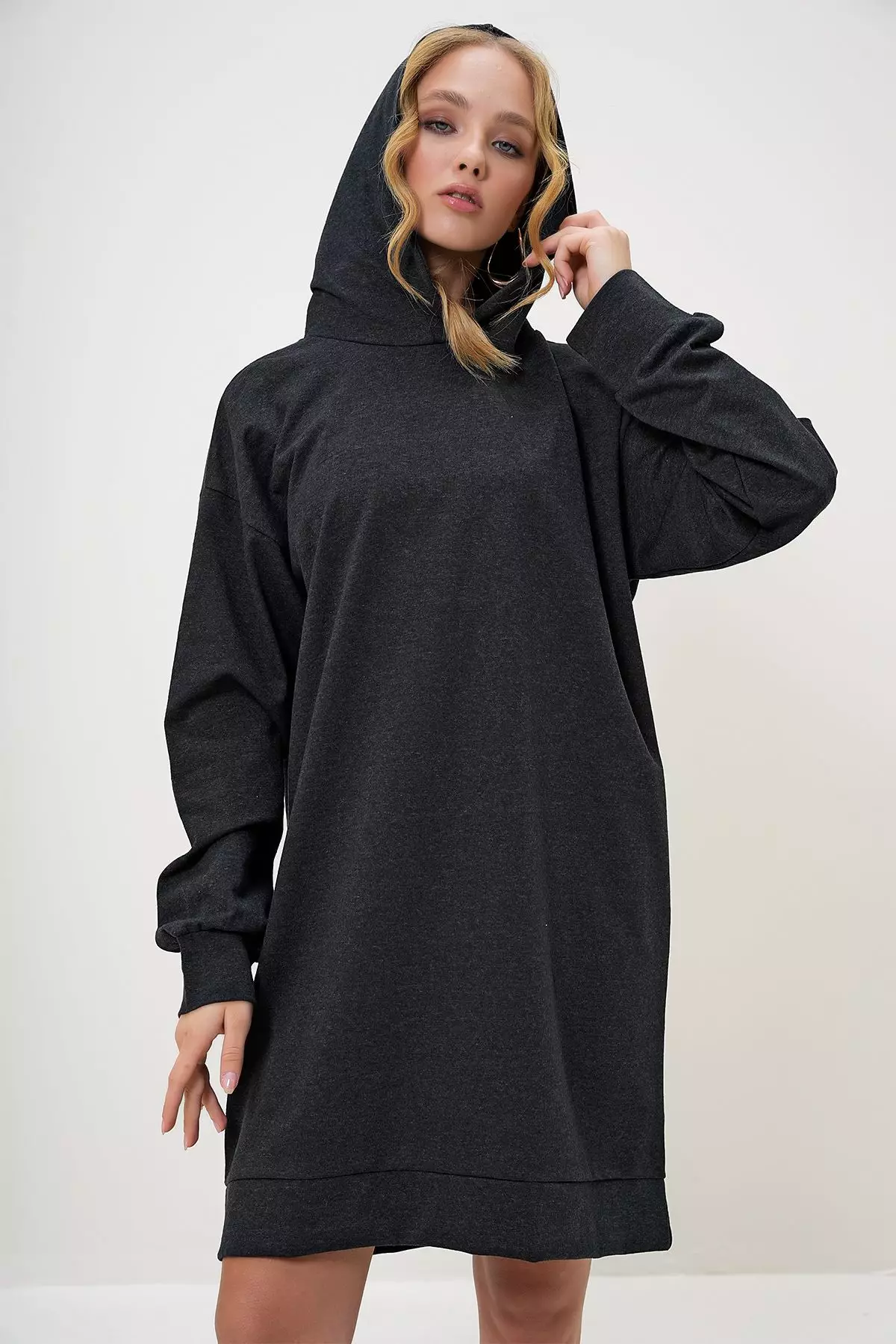 Women's Anthracite Hooded Sweatshirt Dress