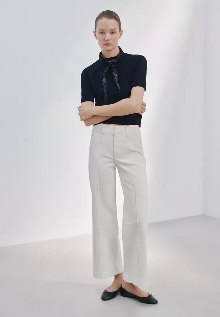 High-Waisted Wide Leg Jeans With Stitching