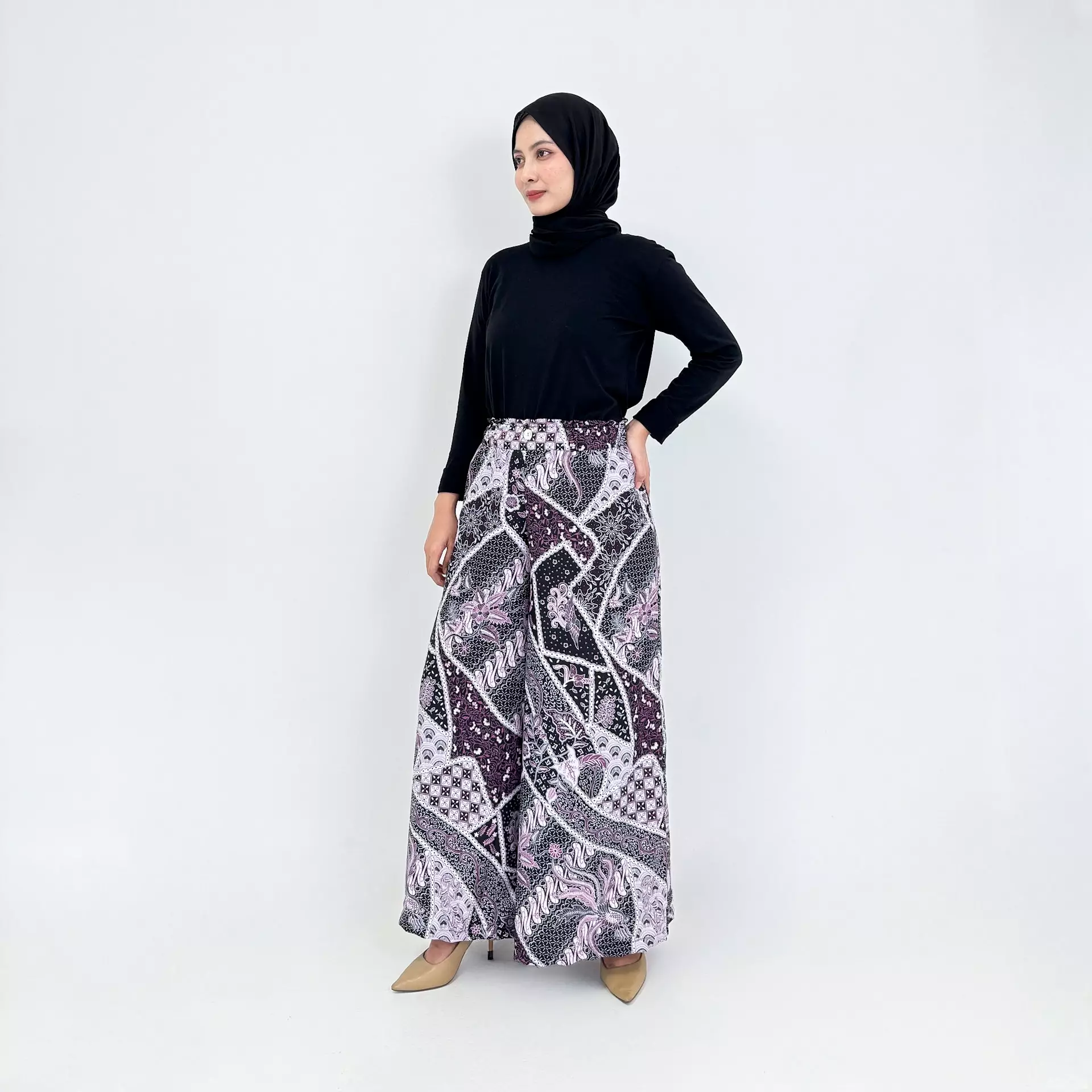 Celana Batik Ashley Premium DARK PURPLE Kulot Basic Formal Wanita Flare