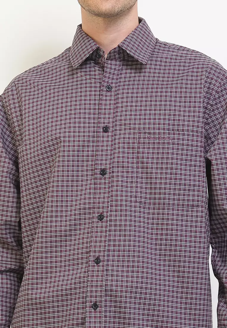 Kemeja Lengan Panjang Pierre Cardin Check Kollec - Casual Brown