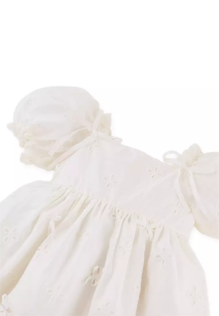 Isolde Floral Eyelet Baby Doll Dress with Bow Appliqu