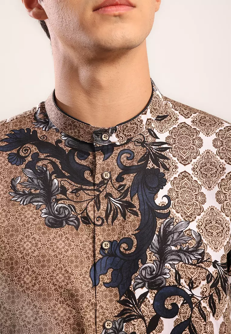 MOC - Kemeja Batik Shanghai Lengan Pendek Pria Hasbi - Beige