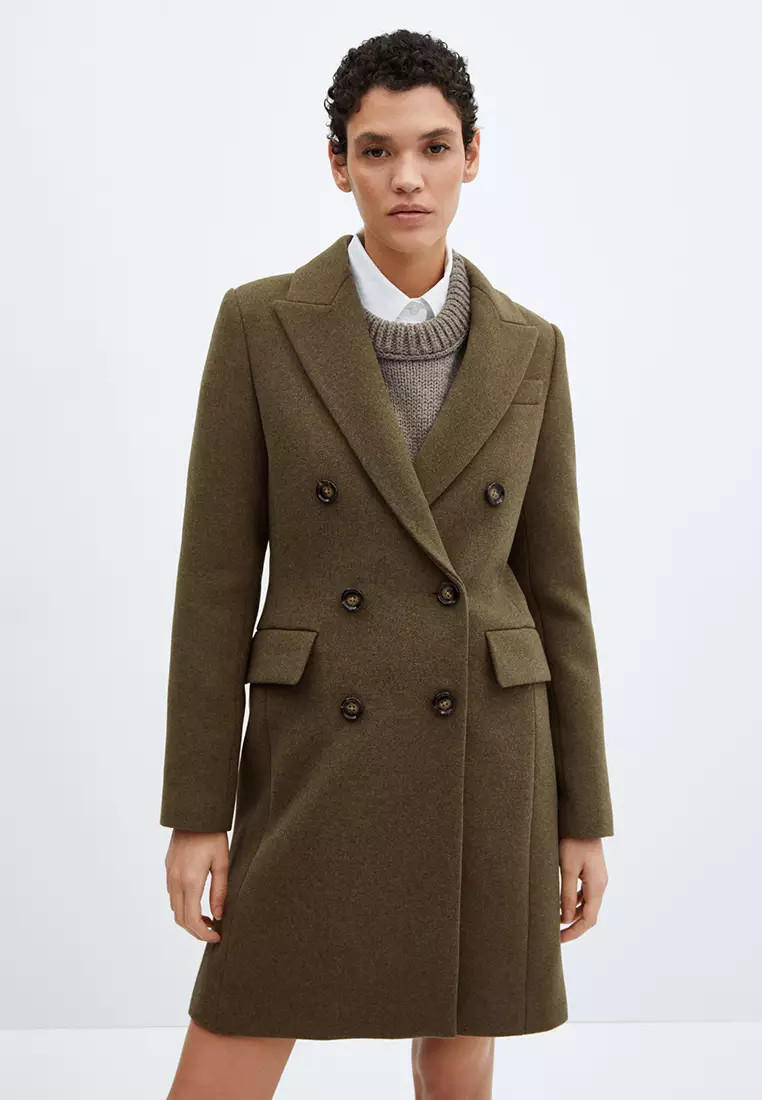 Mango green cheap wool coat