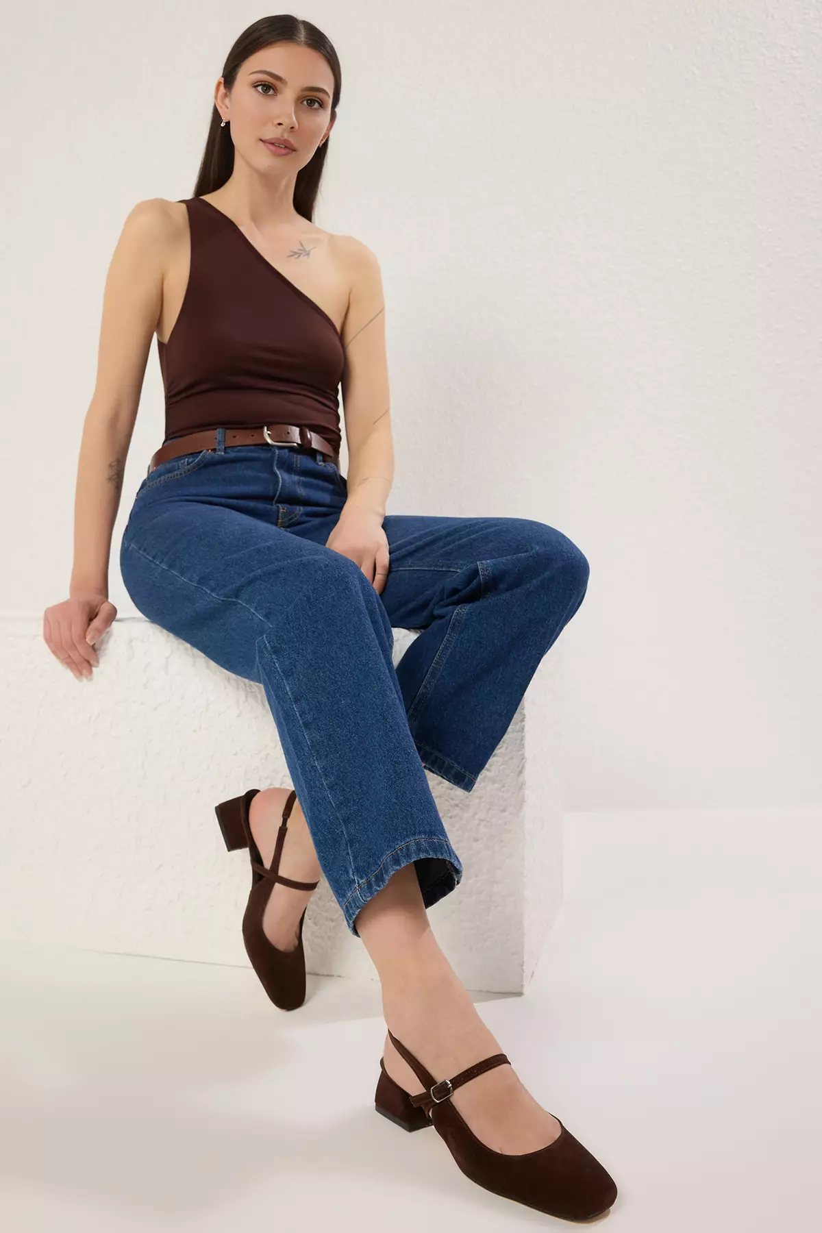 Dark Brown Suede Mary Jane Block Heel Sandals Takss25To00075