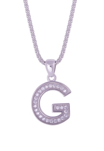 SHANTAL JEWELRY grey and white and silver Cubic Zirconia Silver Alphabet Letter 'G' Necklace SH814AC19MIASG_1