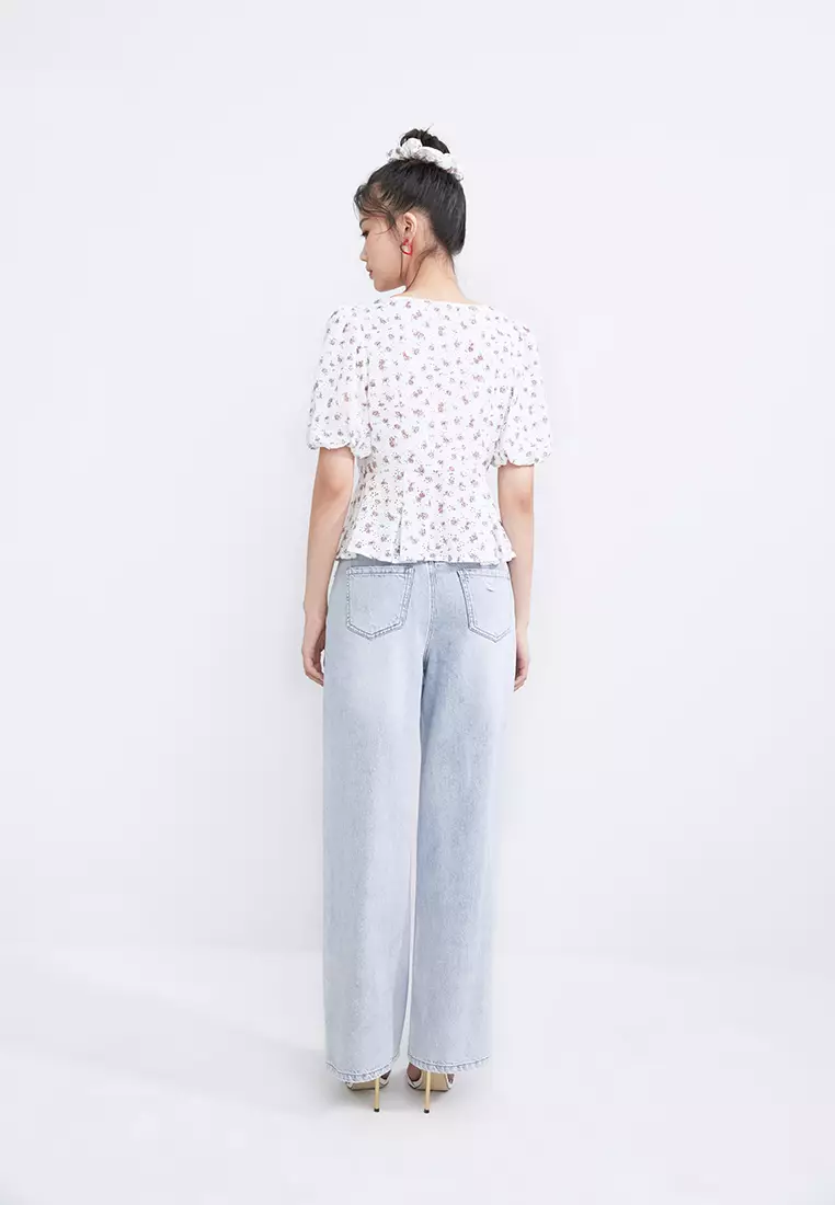 Puff Sleeve Square Neck Floral Blouse