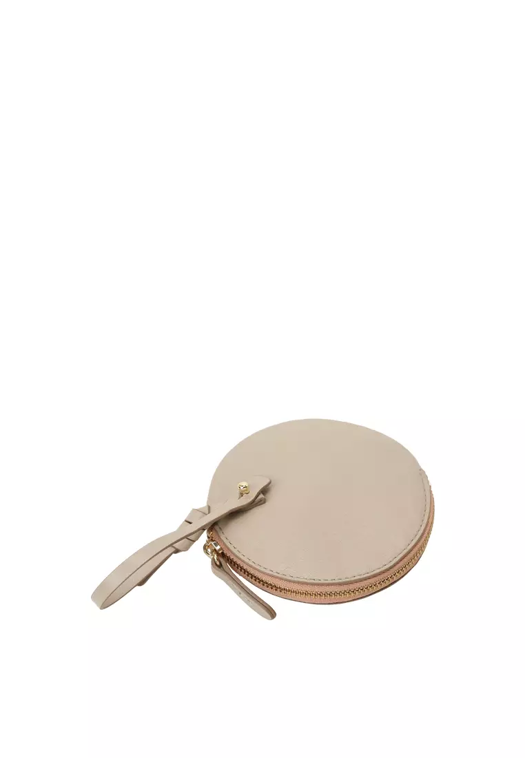 Strap Round Zip Card Case - Almond
