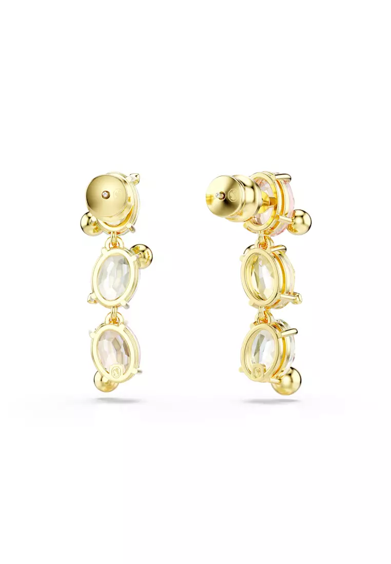 Gema drop earrings, Asymmetrical design, Mixed cuts, Multicolored, Gold-tone plated