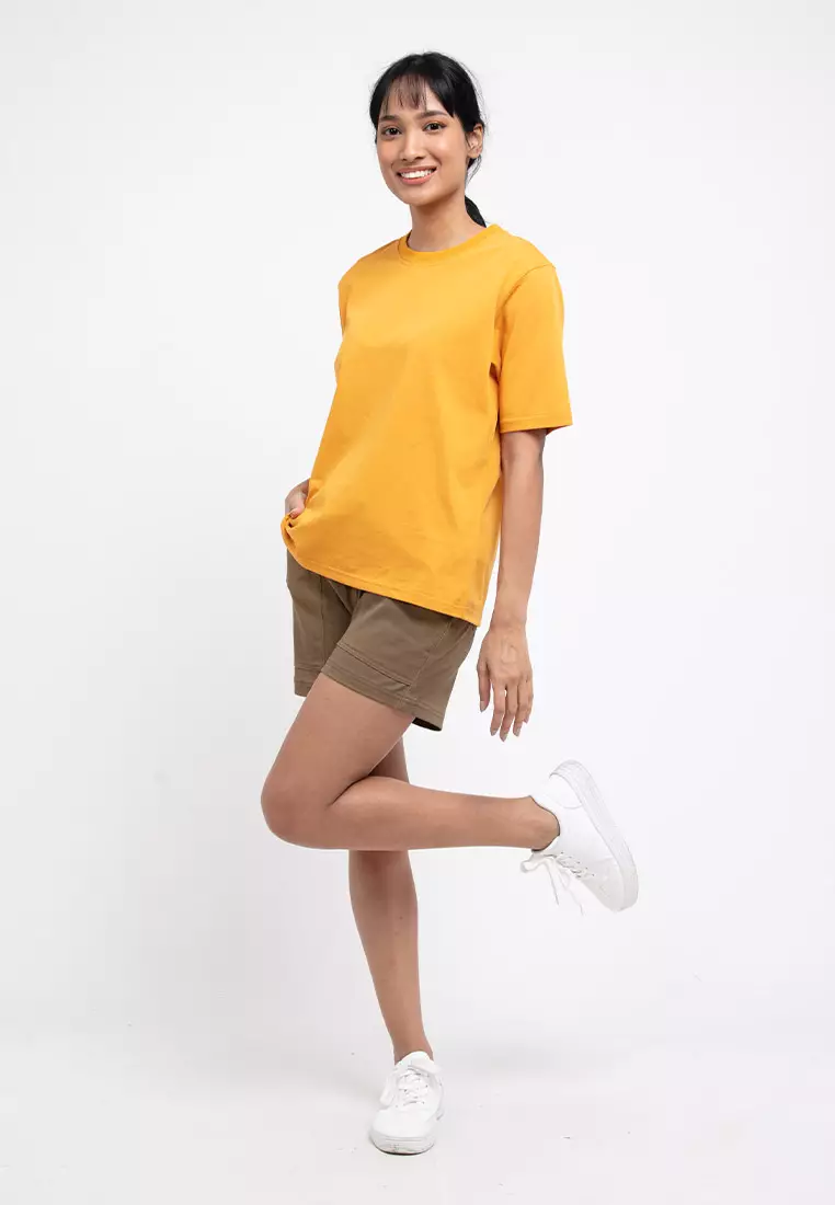 Forest Ladies Premium 100% Cotton Heavy Weight Boxy Cut Crew Neck T Shirt Women | Oversized T Shirt Perempuan - 822323-64DkYellow