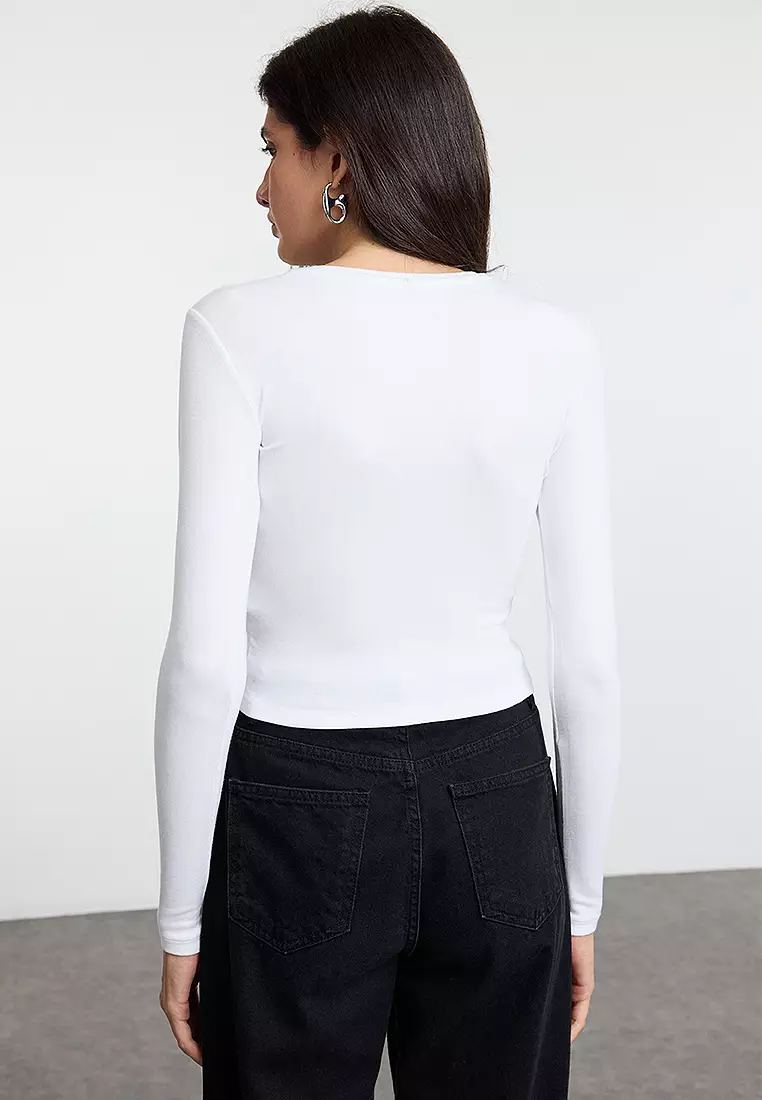 Embroidery Detail Crop Blouse