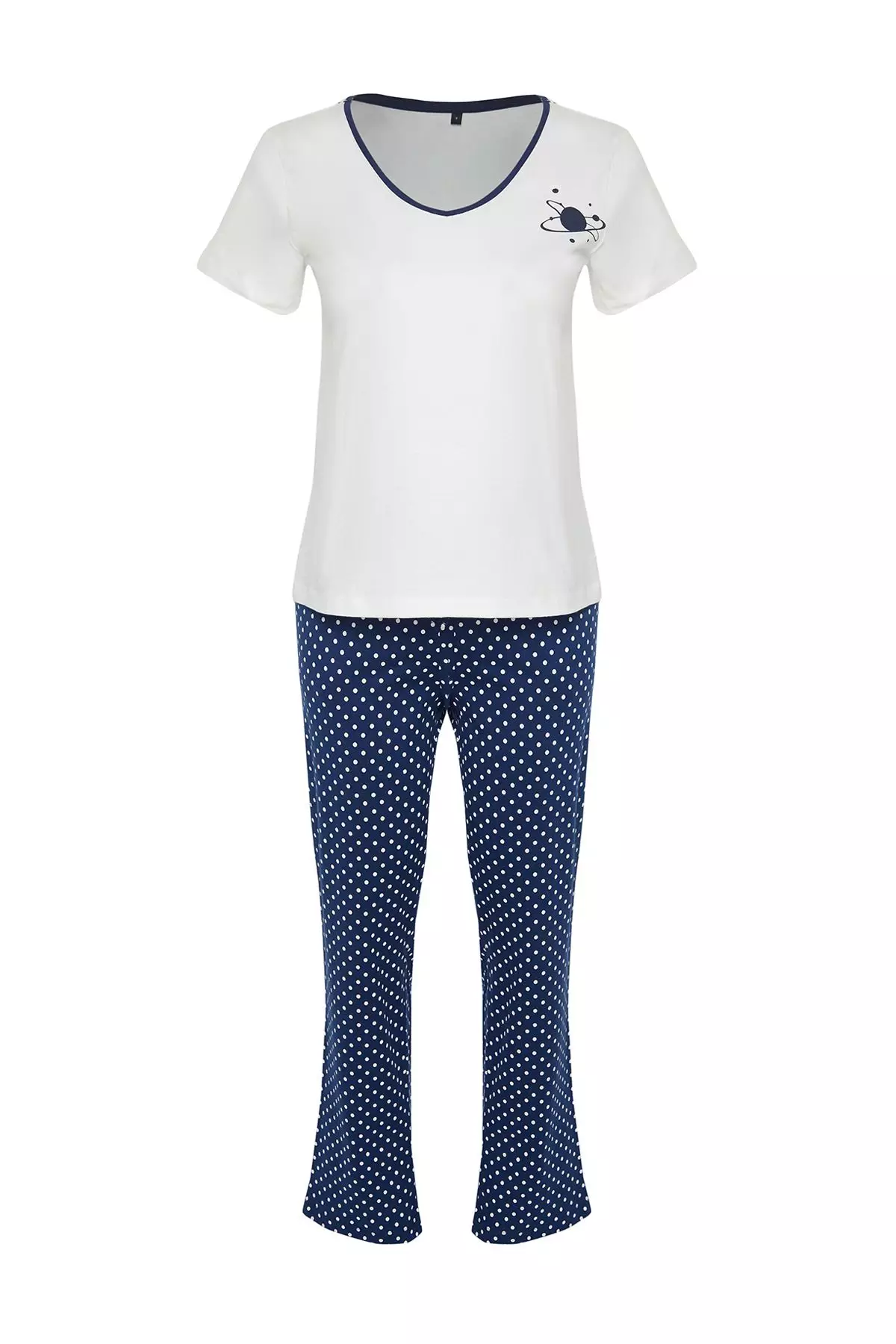 White-Multi Color Cotton Polka Dot Knitted Pajamas Set THMSS24PT00323