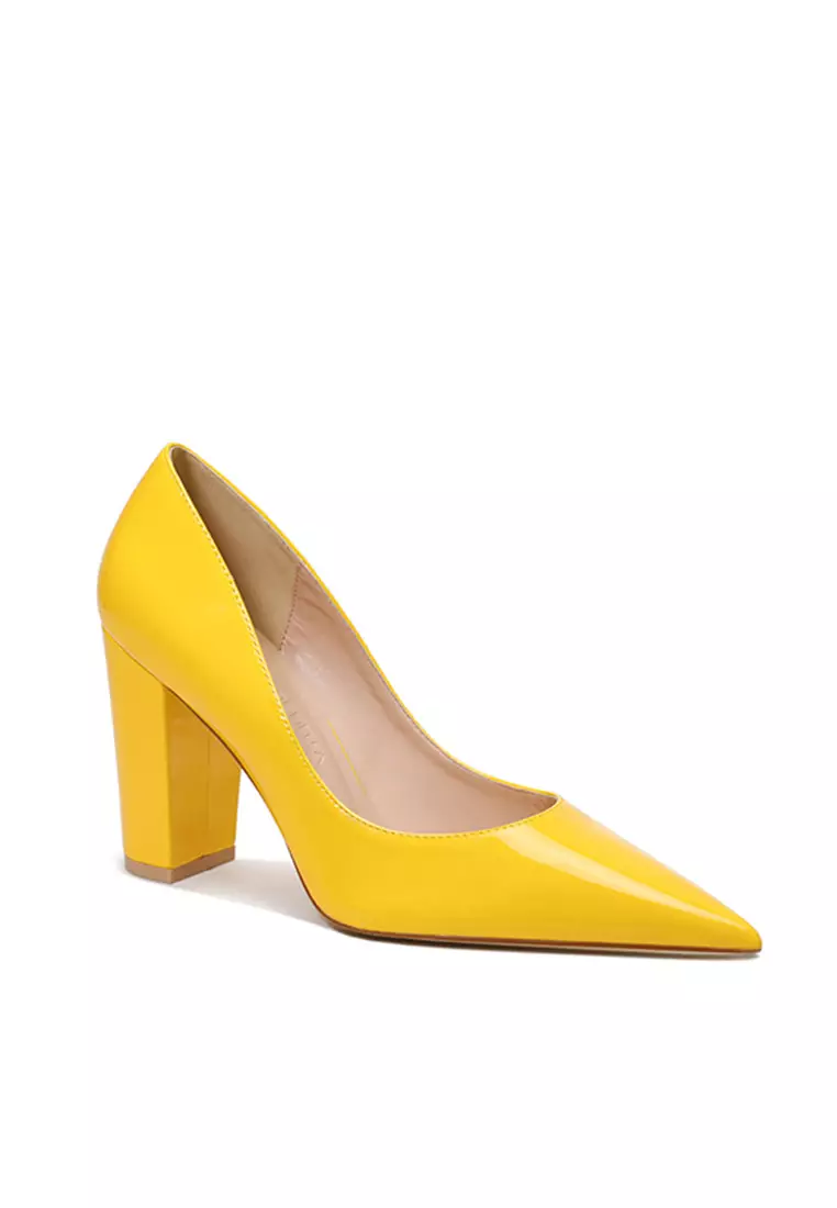 9CM Pointed Faux Patent Block Heels Shoes HZL290