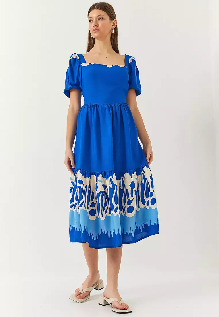 Women's Watermelon Sleeve Square Neck Patterned Tericotone Dress 60261412