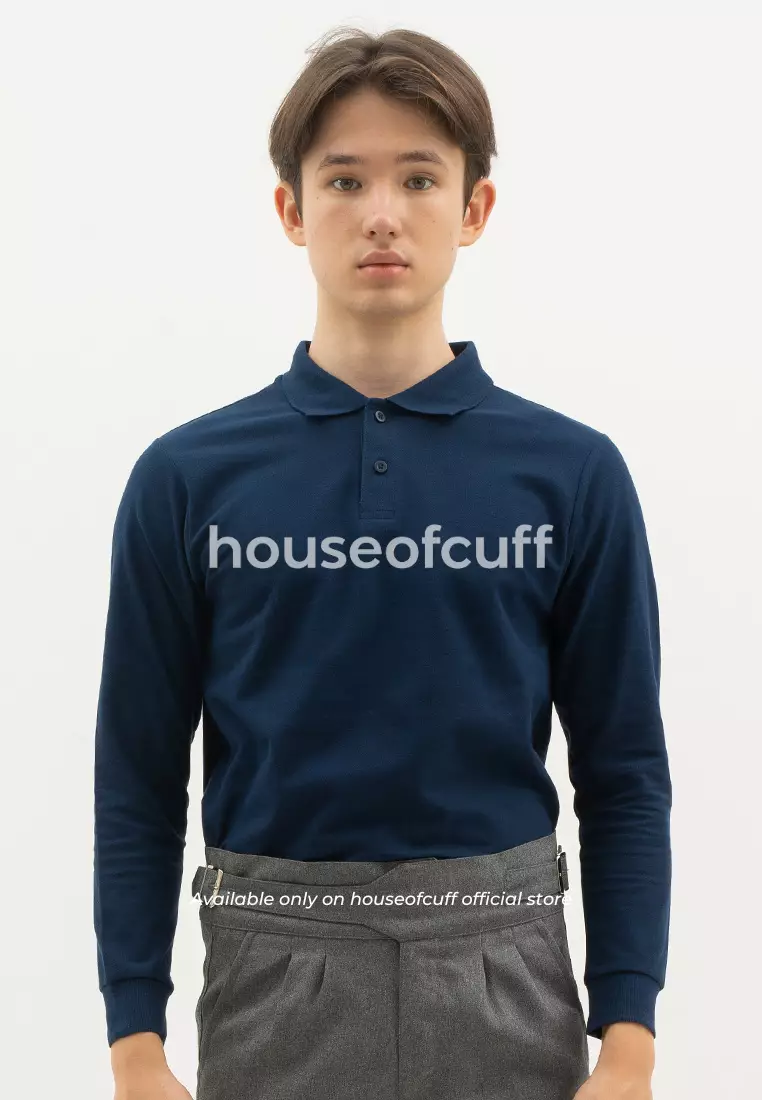 Houseofcuff polo shirt kaos kerah polo lengan panjang slim fit Navy