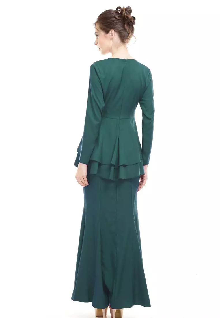 Lora Peplum Kurung Modern in Emerald Green