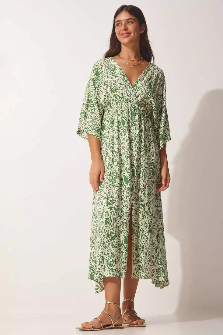 Buy Happiness Istanbul Deep V-Neck Summer Long Viscose Dress 2024 ...