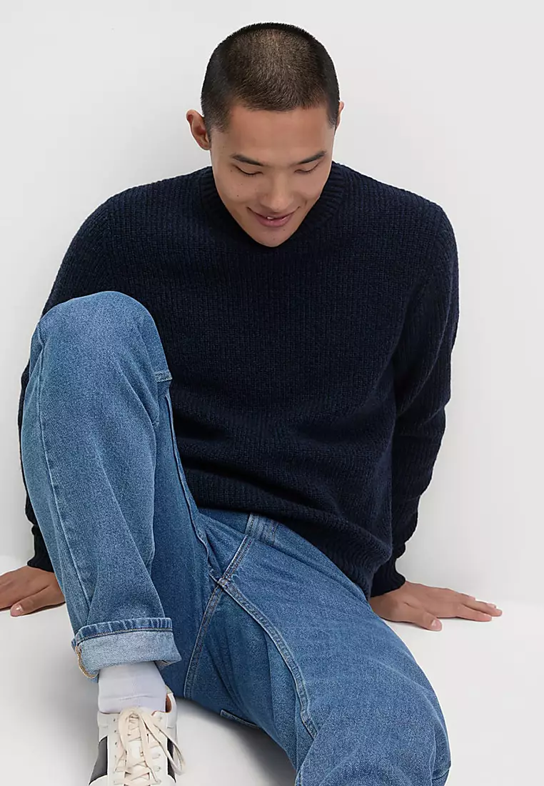 Cotton Blend Textured Crew Neck Jumper