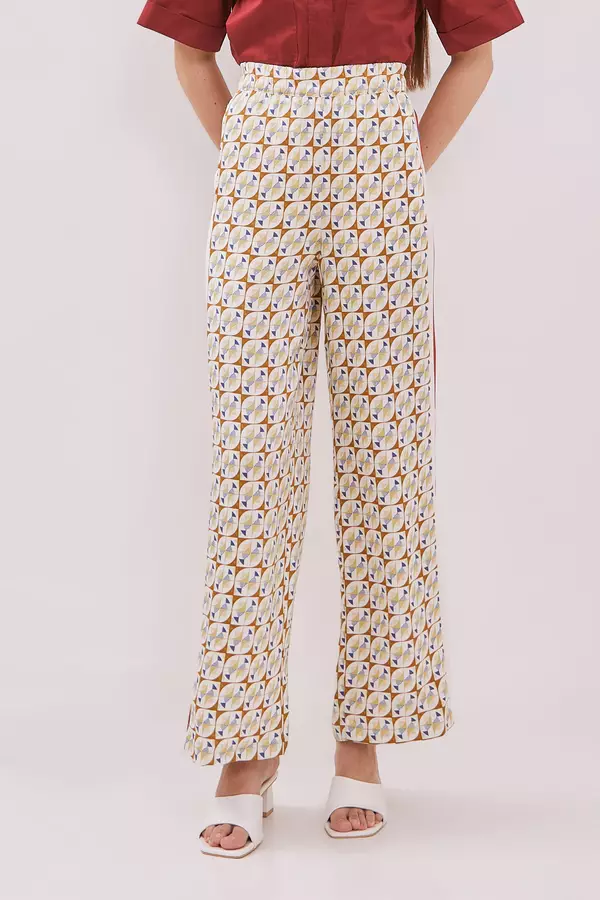 MINIMAL - Adelly - Celana Satin Motif geometris - Beige Warna Beige