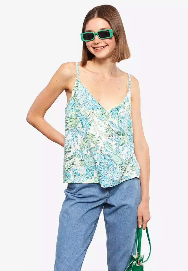 Hollister jersey corset detail cami top with blue floral print in