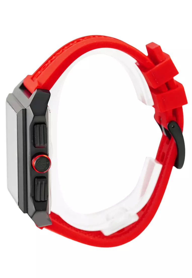 Alexandre Christie - Jam Tangan Chronograph Pria - Black - Red Rubber Strap - 6601MCRIPBARE