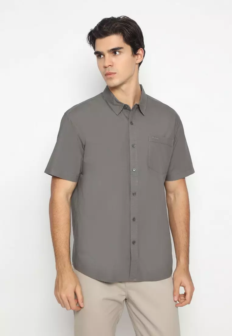 POLICE Kemeja Polos Cotton Dark Grey Regular Fit Pria