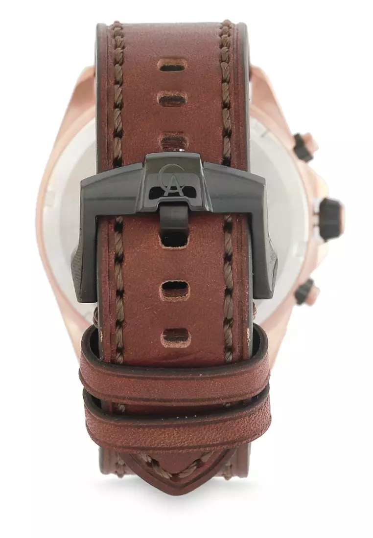 Alexandre Christie Jam Tangan Pria - Brown Rosegold Black - Leather Strap - 6620 MCLBRBA