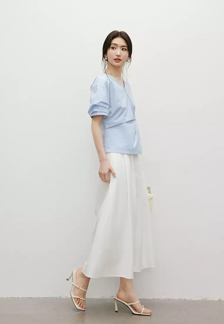 Wrap Blouse with Pearl Button