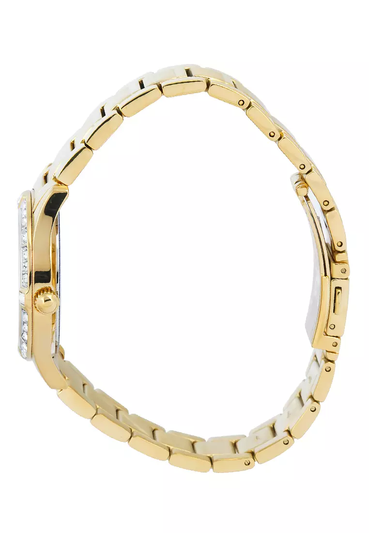 Bonia Sapphire Glass - Jam Tangan Analog Wanita - White Dial - Gold Stainless Steel - B10725-2213S