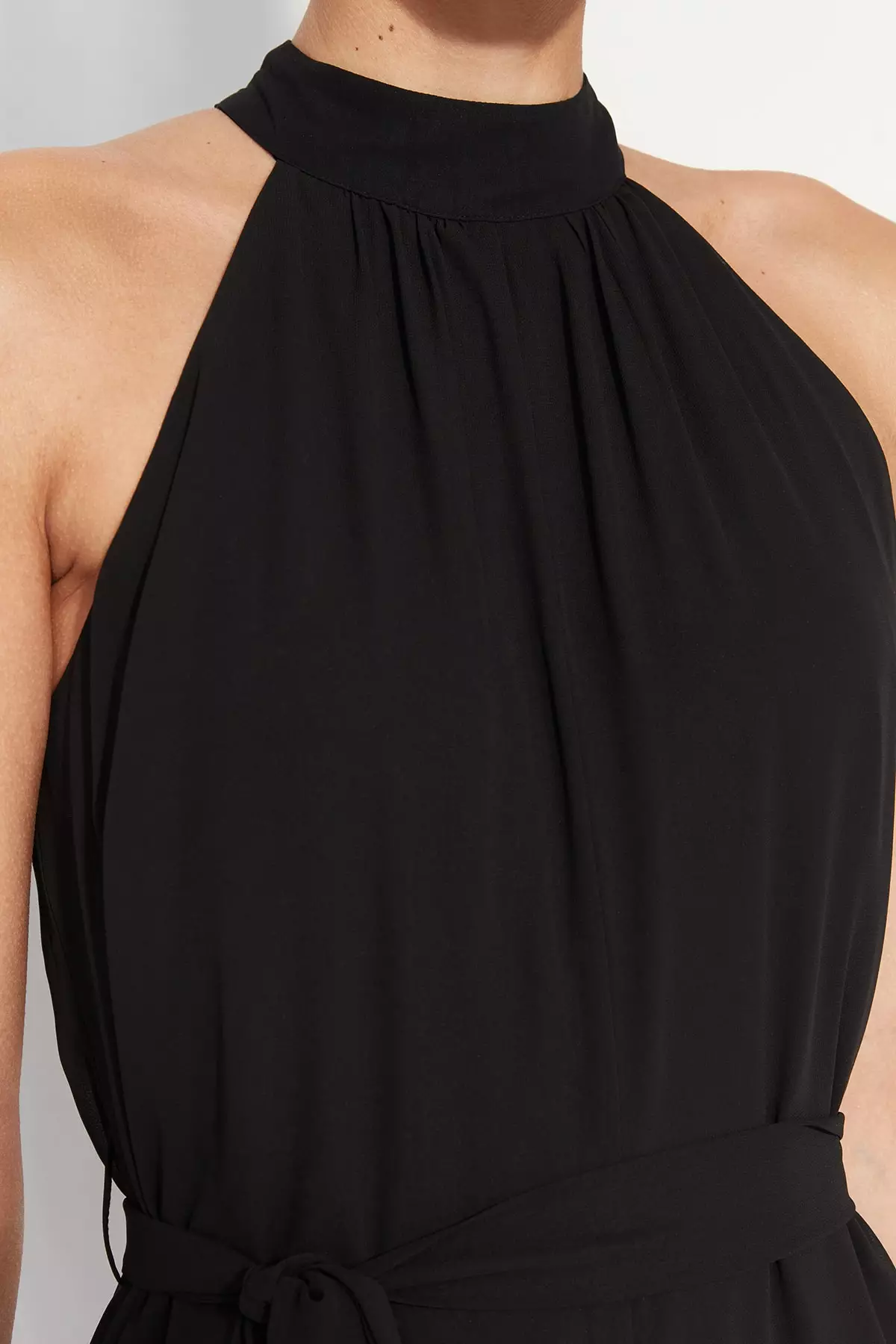 Belted Maxi Chiffon Lined Woven Jumpsuit
