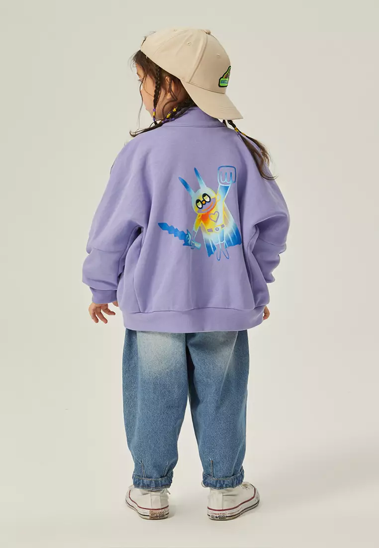 儿童外套柔软宽松印花蝙蝠袖卫衣外套