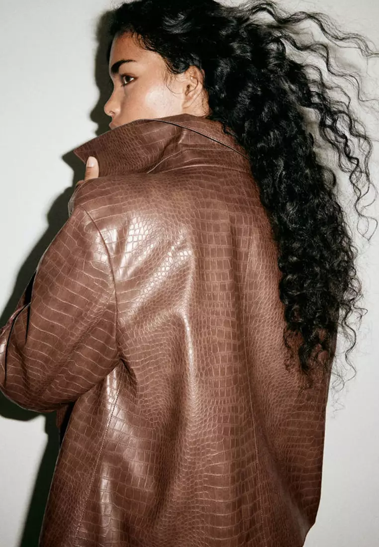 Croc-Effect Faux Leather Jacket