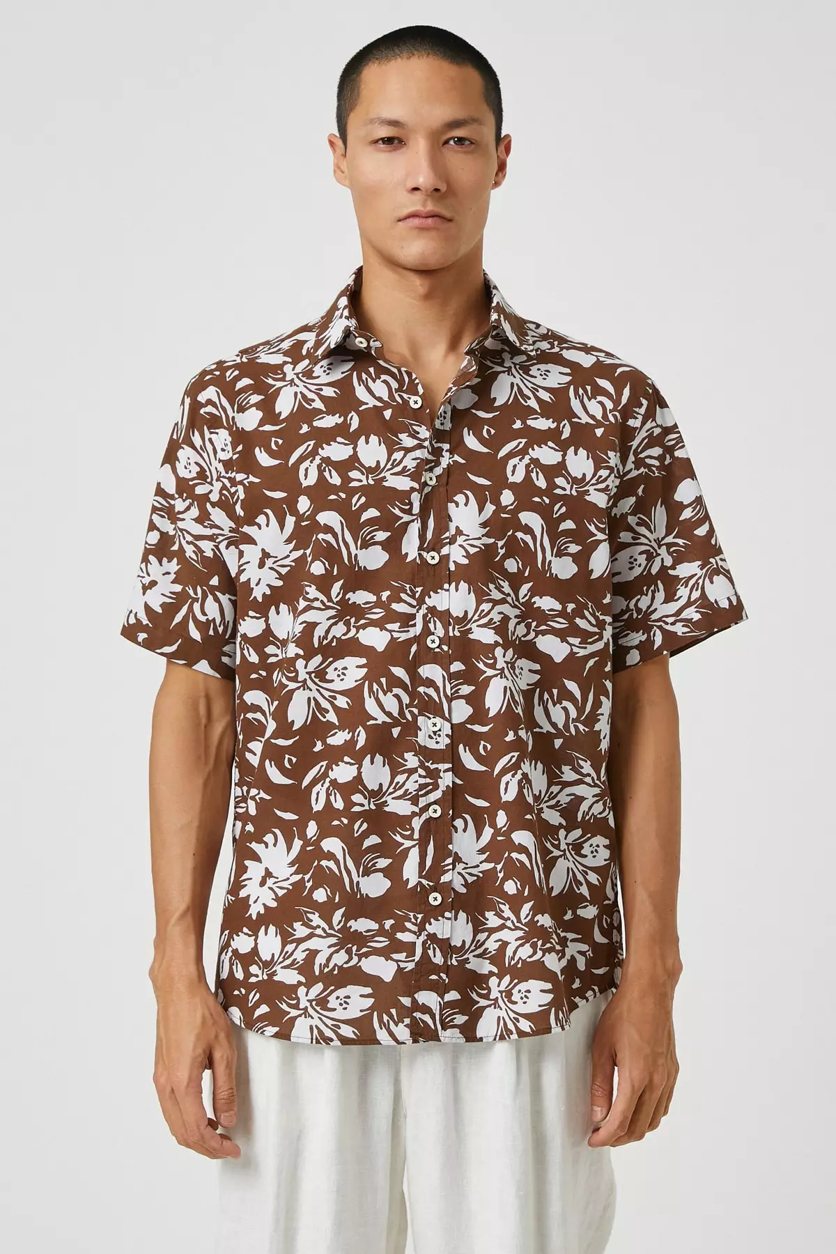 Short Sleeve Floral Print Shirt - Brown, Shirts