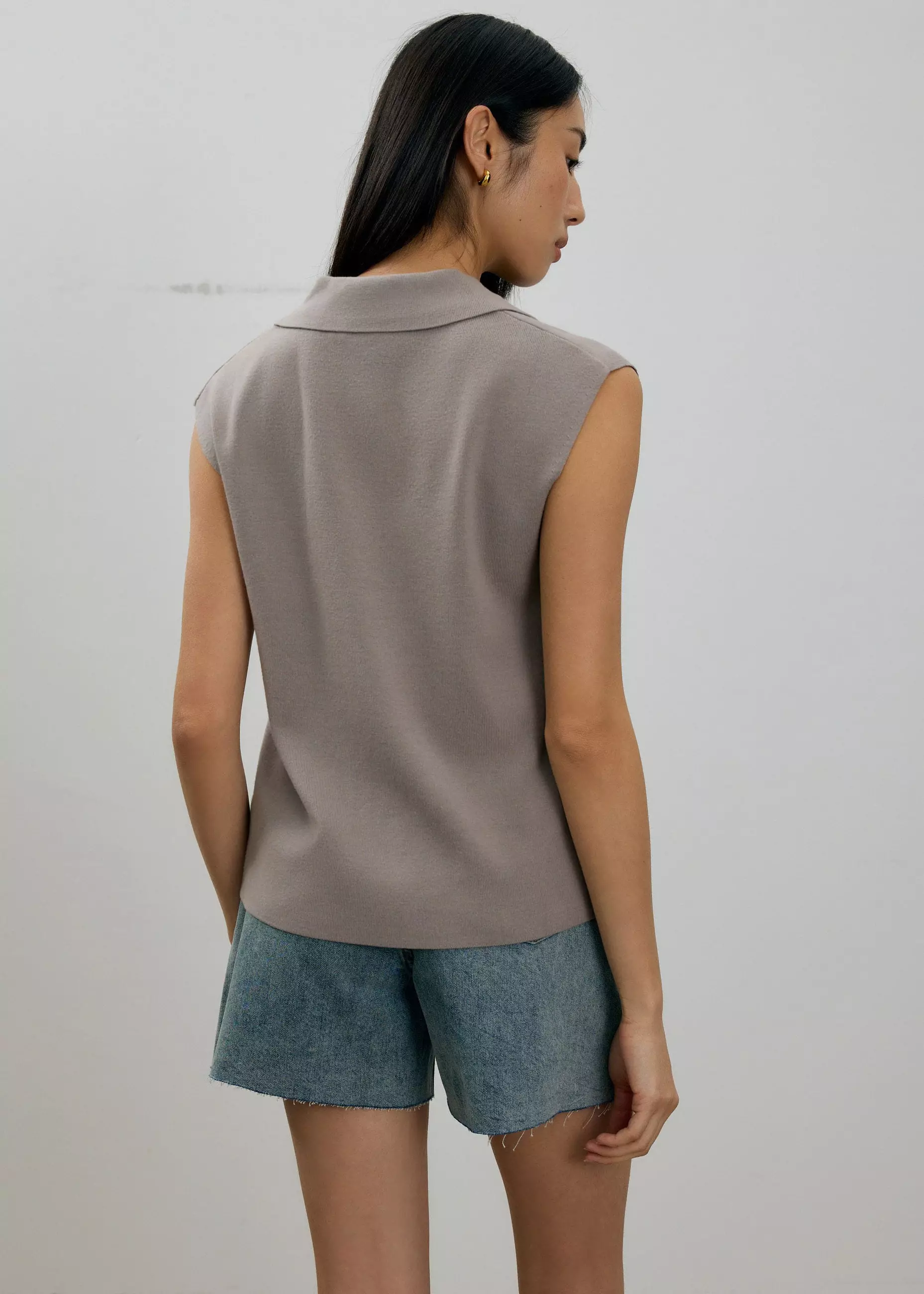 Atasan Wanita - Relaxed Collared Knit Top