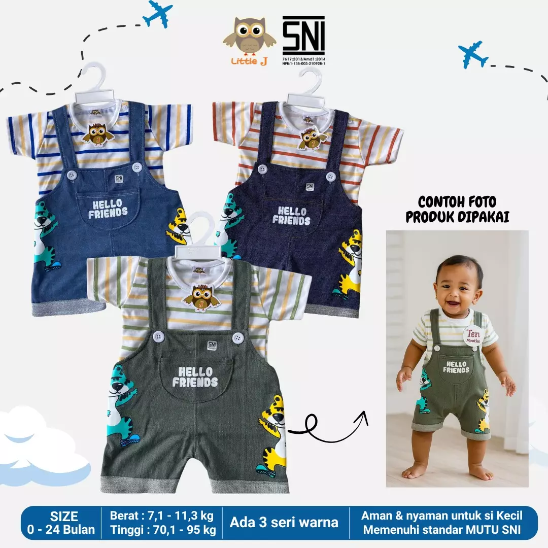  Little J - Overall Setelan Baju Salur Baju Kodok Anak Overall Gambar Lucu Fashion Anak Laki laki Anak  umur 1 Tahun Bersertifikasi SNI