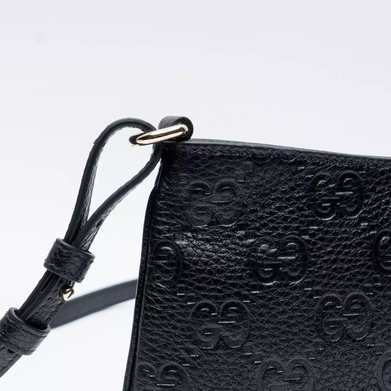 GG Emblem Small Shoulder Bag Monogram Embossed Black