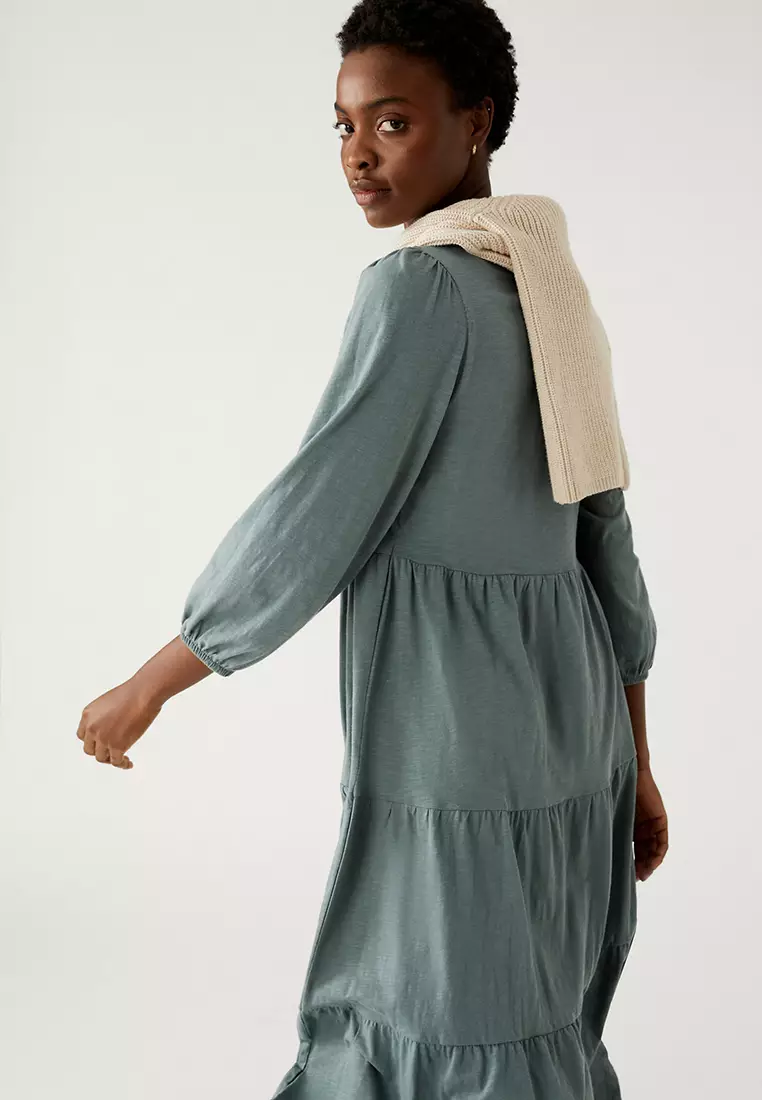 Jersey Midi Tiered Dress