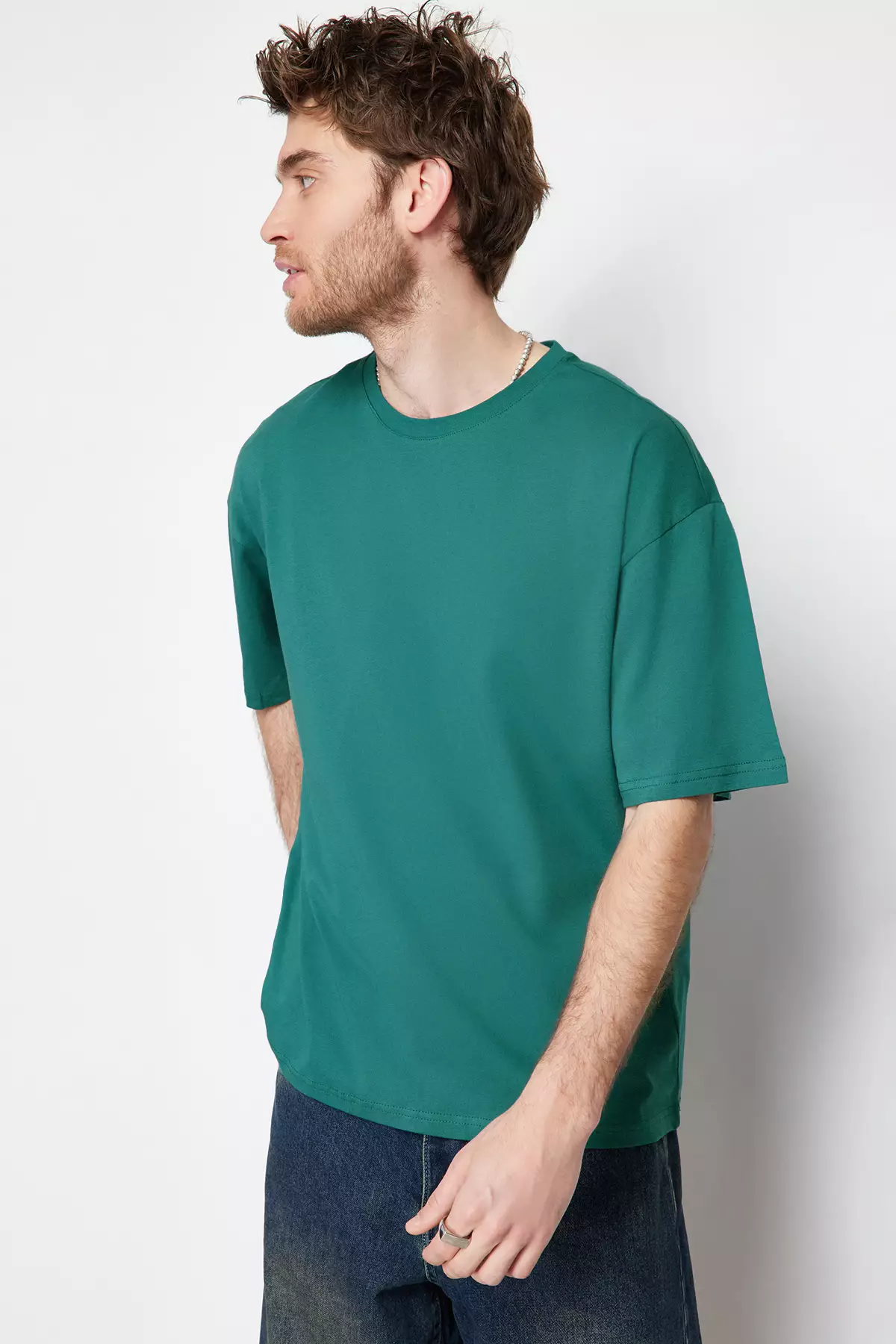 Emerald Green Oversize Tok Fabric T-Shirt - 100% Cotton Tmnss22Ts0318